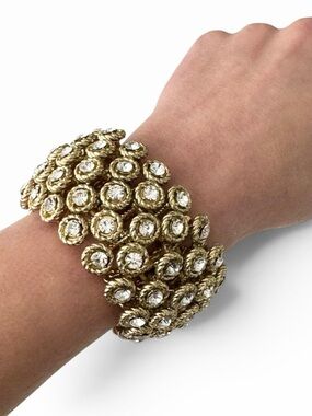 Brilliant Crystal And Gold Tone Metal Stretch Bracelet